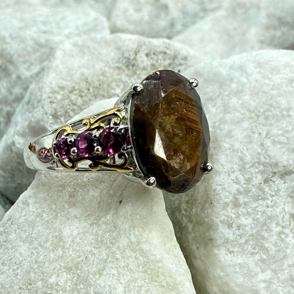 NWT Zawadi Chocolate Sapphire & Orissa Rhodolite Garnet Ring 9.00ct Two-Tone - Picture 6 of 16